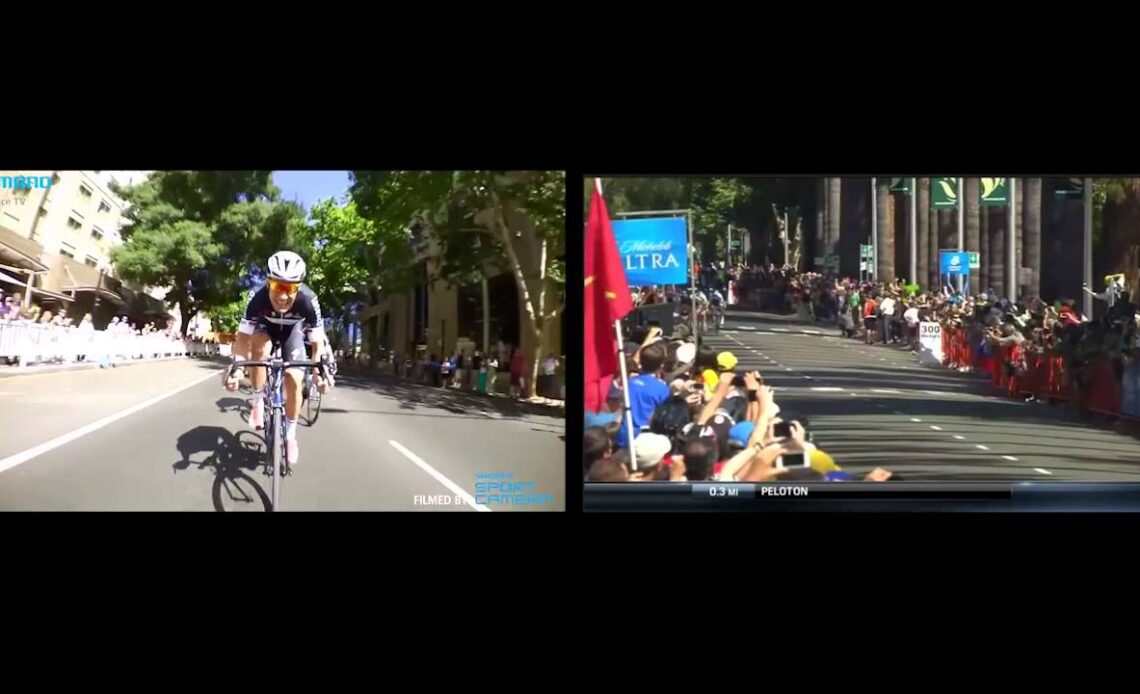 Amgen Tour of California Stage 1 Sprint (POV and Broadcast split screen)