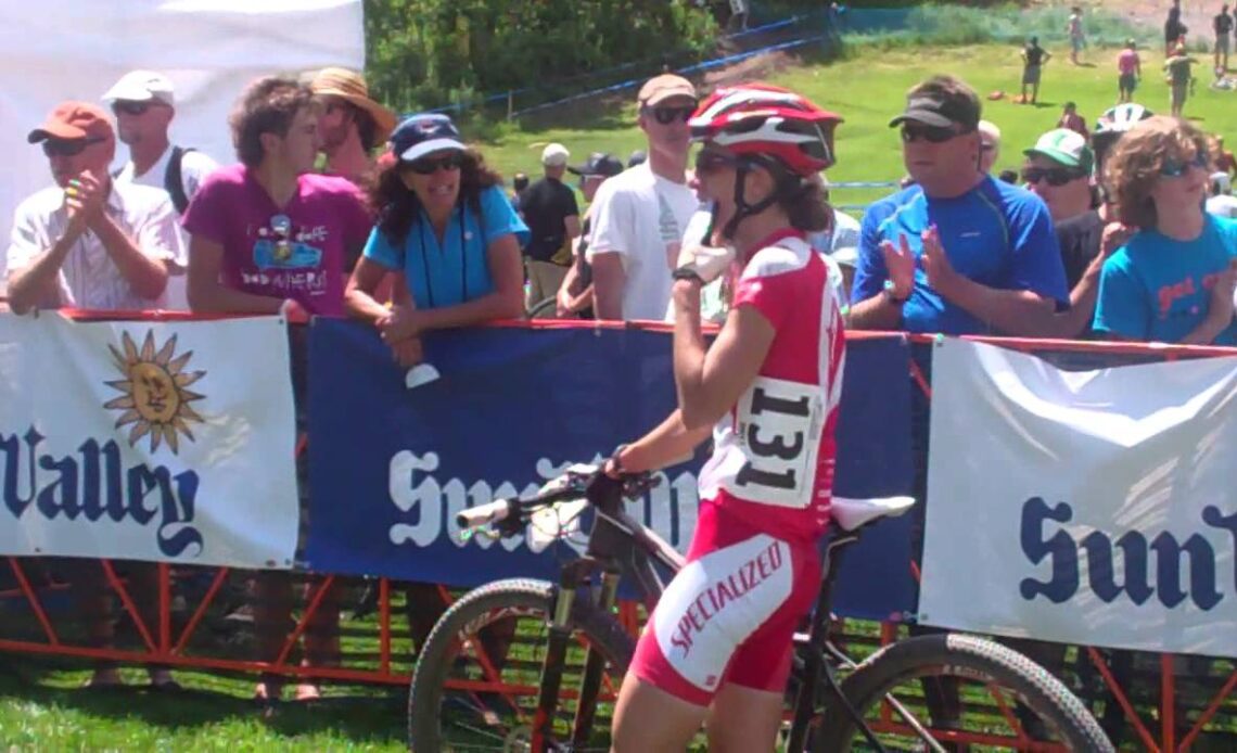 Georgia Gould finishing the elite women's cross country national championship race