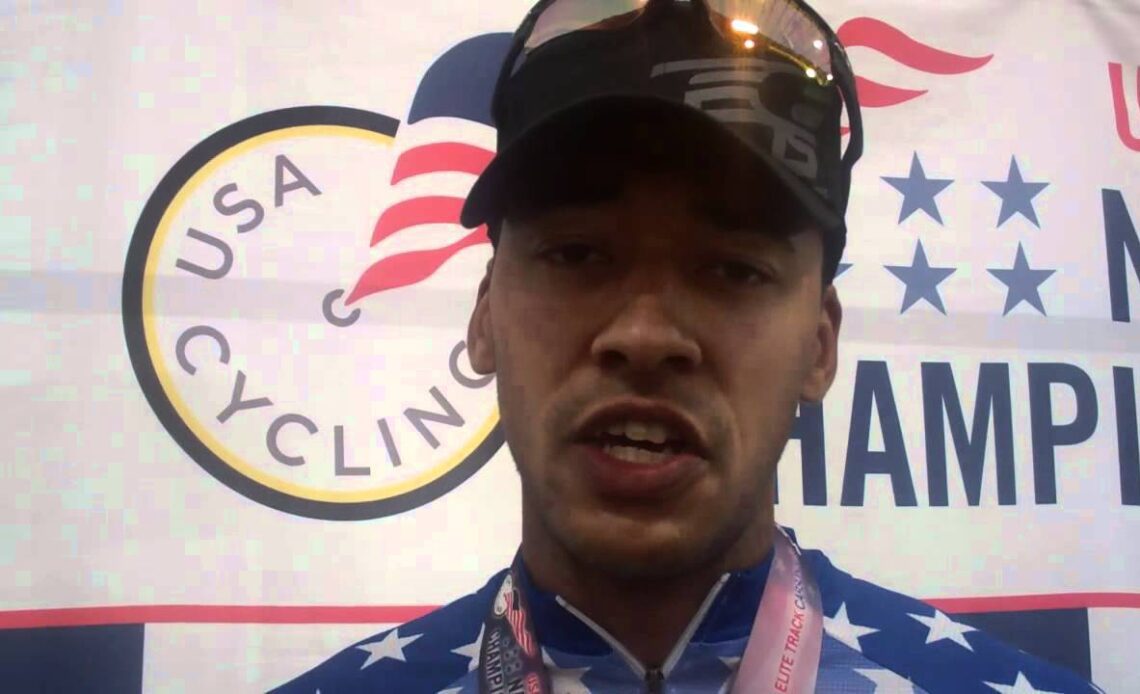 Giddeon Massie talks about winning the mens kilo time trial.MP4