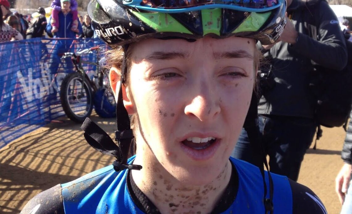 Kaitlin Antonneau talks after winning at the 2014 USA Cycling Cyclo-cross National Championships