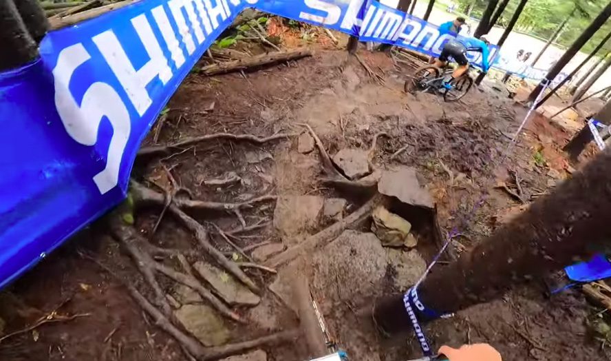 A muddy mountain bike course in Snowshoe, West Virginia