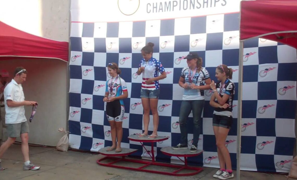 Podium presentation of the junior women 15 16 criterium