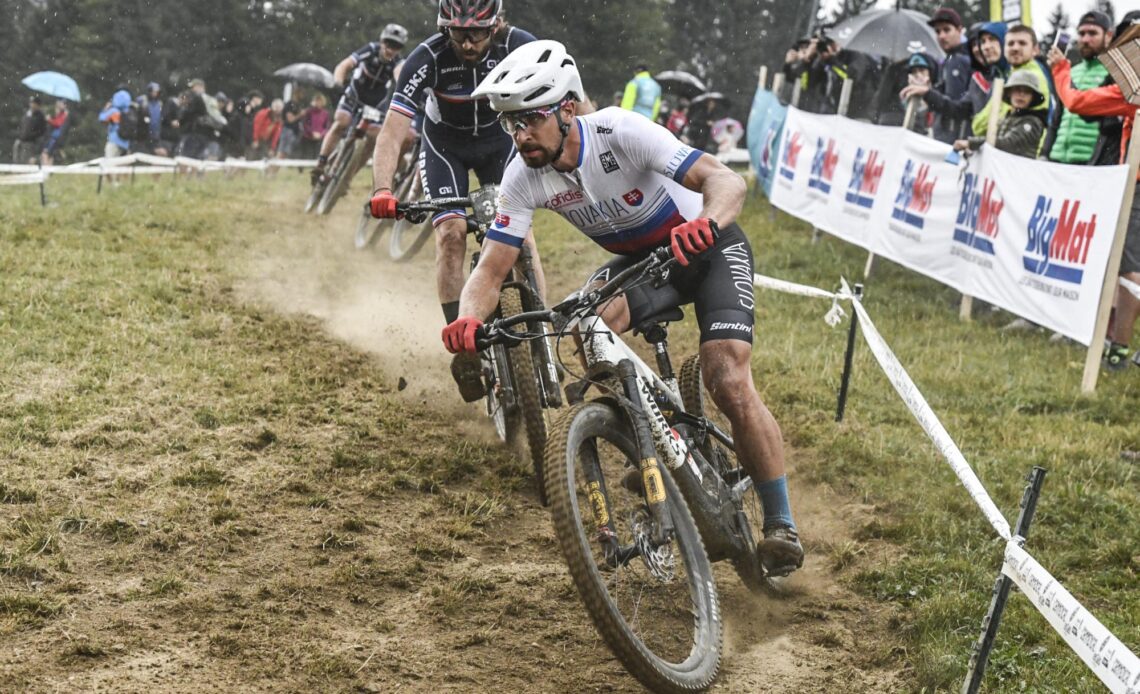 Peter Sagan crashes twice at E-MTB Worlds