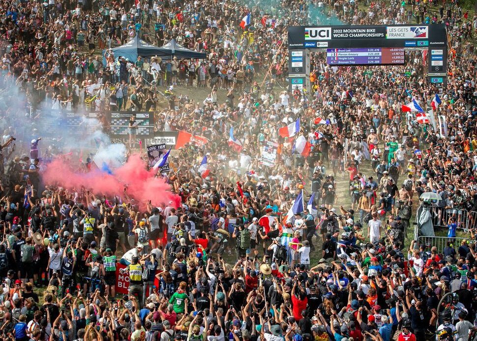 Wild scenes from France's big day at Les Gets world championships