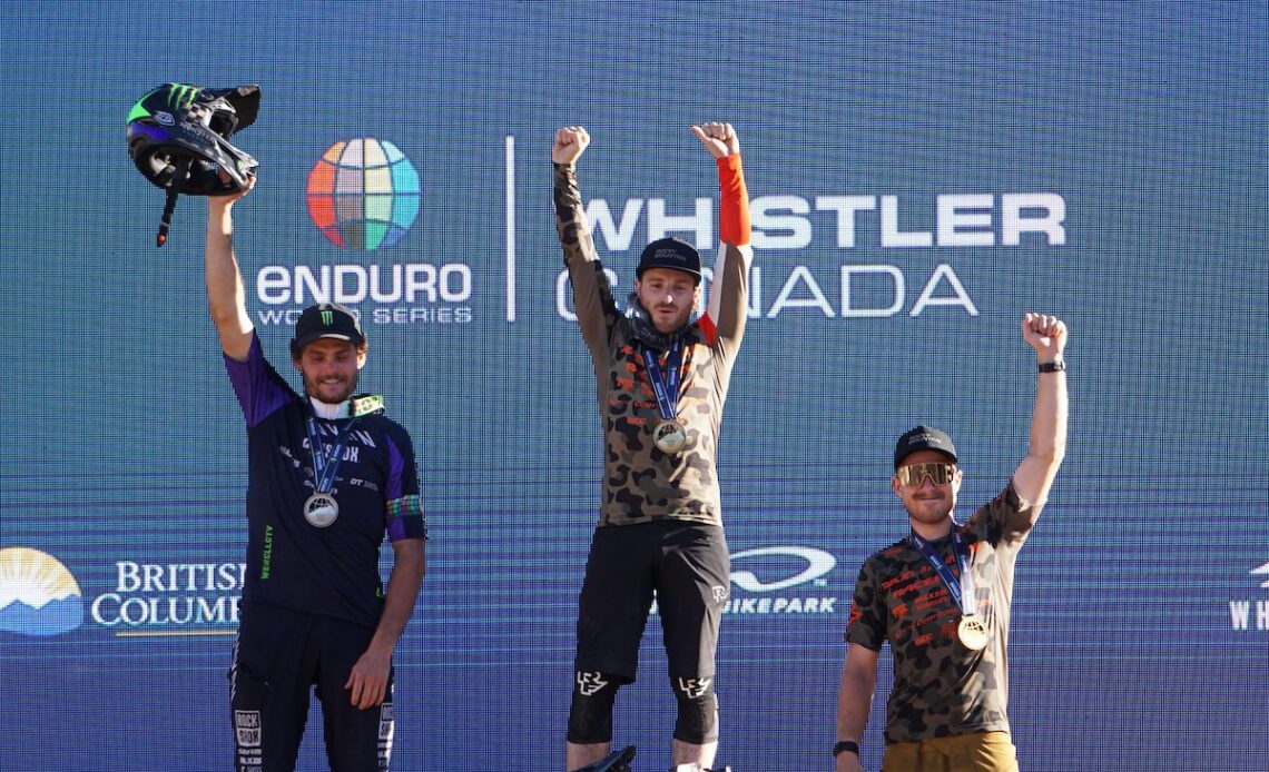 JESSE Melamed and REmi Gauvin on the podium at the Whistler Enduro World Series