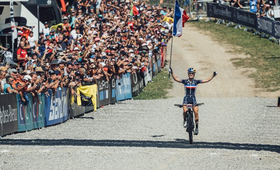 Pauline Ferrand-Prevot wins third world championship title in under a month