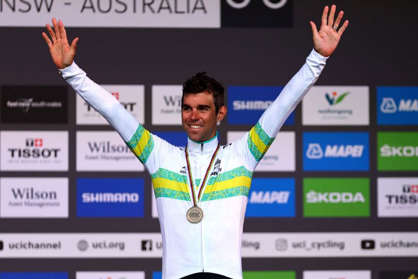 WOLLONGONG AUSTRALIA SEPTEMBER 25 Bronze medalist Michael Matthews of Australia poses on the podium during the medal ceremony after the 95th UCI Road World Championships 2022 Men Elite Road Race a 2669km race from Helensburgh to Wollongong Wollongong2022 on September 25 2022 in Wollongong Australia Photo by Con ChronisGetty Images