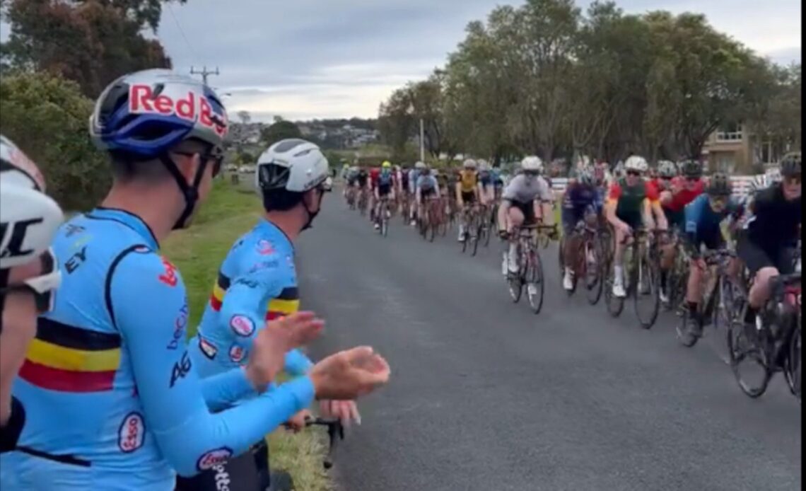 Watch Wout van Aert cheer on an Australian junior race