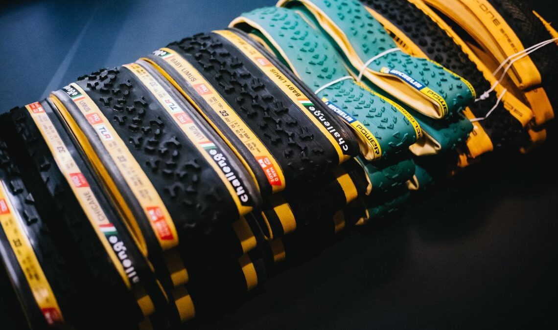 A close up of a bunch of Challenge cyclocross tyres