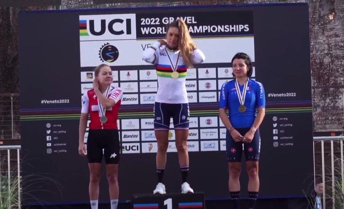 Pauline Ferrand-Prevot wins thrilling finale at first-ever gravel worlds