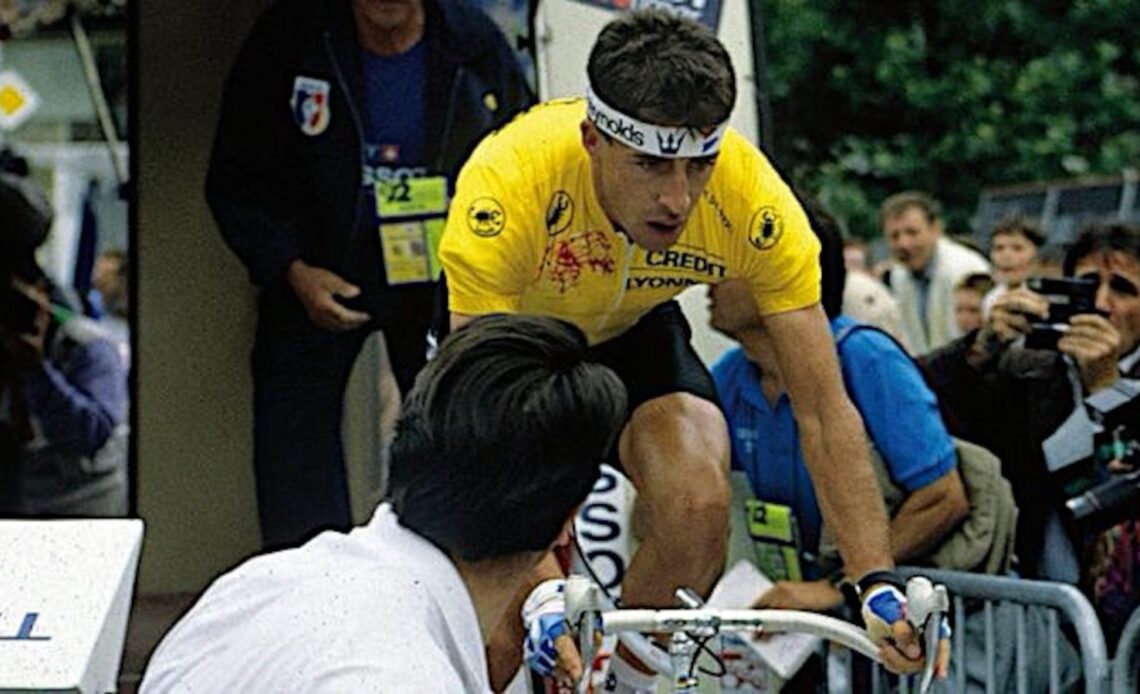 That time the defending Tour de France champ was 2 minutes late to the prologue