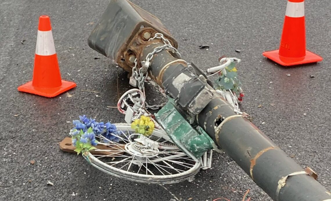 A driver ran into a ghost bike memorial and it’s a sad and awful metaphor