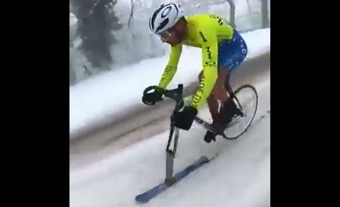 This cyclist swapped his front wheel for a ski and it’s awesome