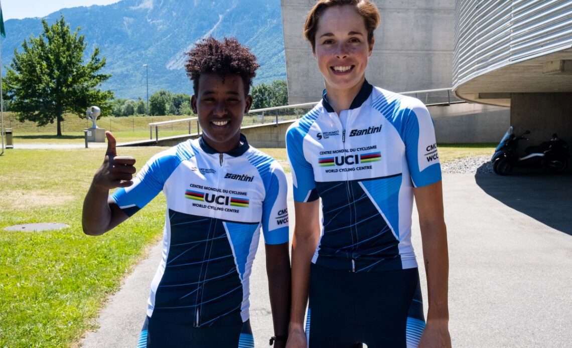 Maude Le Roux from South Africa and Selam Amha Gerefiel from Ethiopia racing for the WCC Team in 2023