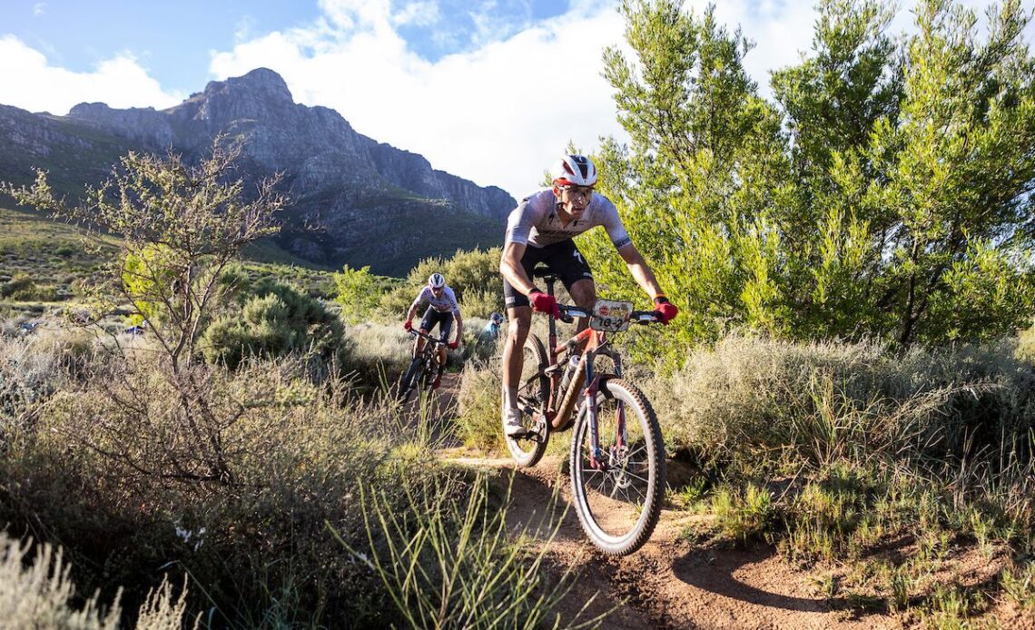 Christopher Blevins and Matt Beers (Toyota-Specialized-NinetyOne) on their way to overall victory on stage 7 of the Absa Cape Epic