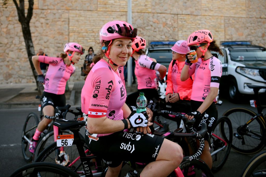 VILAREAL SPAIN FEBRUARY 17 Alison Jackson of Canada and Team EF EducationTIBCOSVB after crosses the finish line during the 7th Setmana Ciclista Volta Comunitat Valenciana Femines 2023 Stage 2 a 116km stage from Borriana to VilaReal SetmanaCiclista23 on February 17 2023 in VilaReal Spain Photo by Alex BroadwayGetty Images