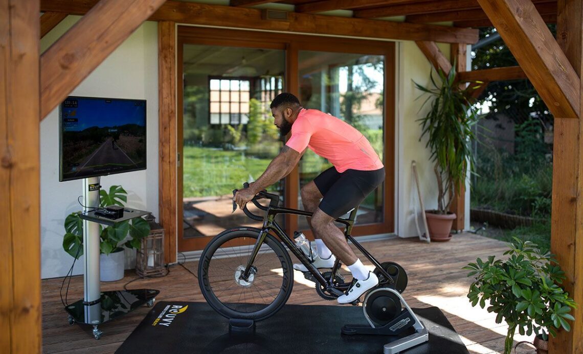 A cyclist during an indoor training session
