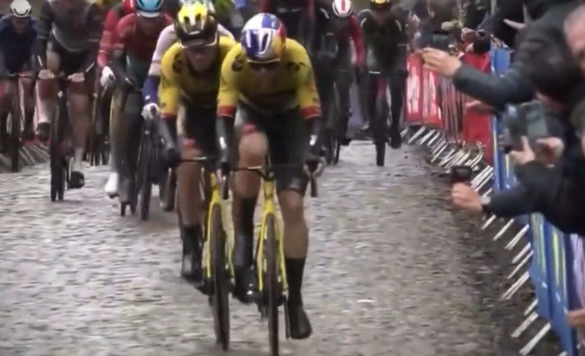 Wout van Aert and Christophe Laporte attack up the Kemmelberg