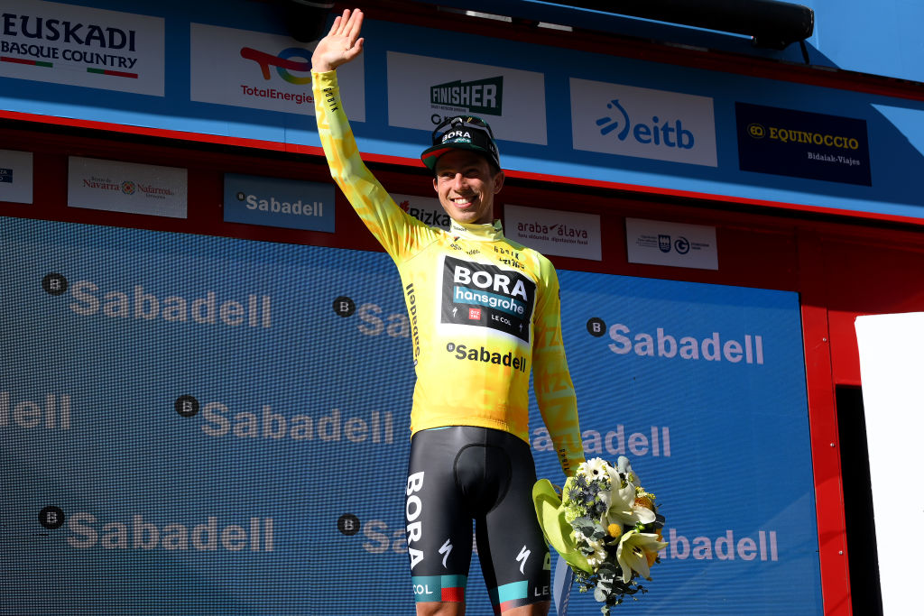 Stage 2 winner Ide Schelling in the leader's jersey of the 2023 Itzulia Basque Country