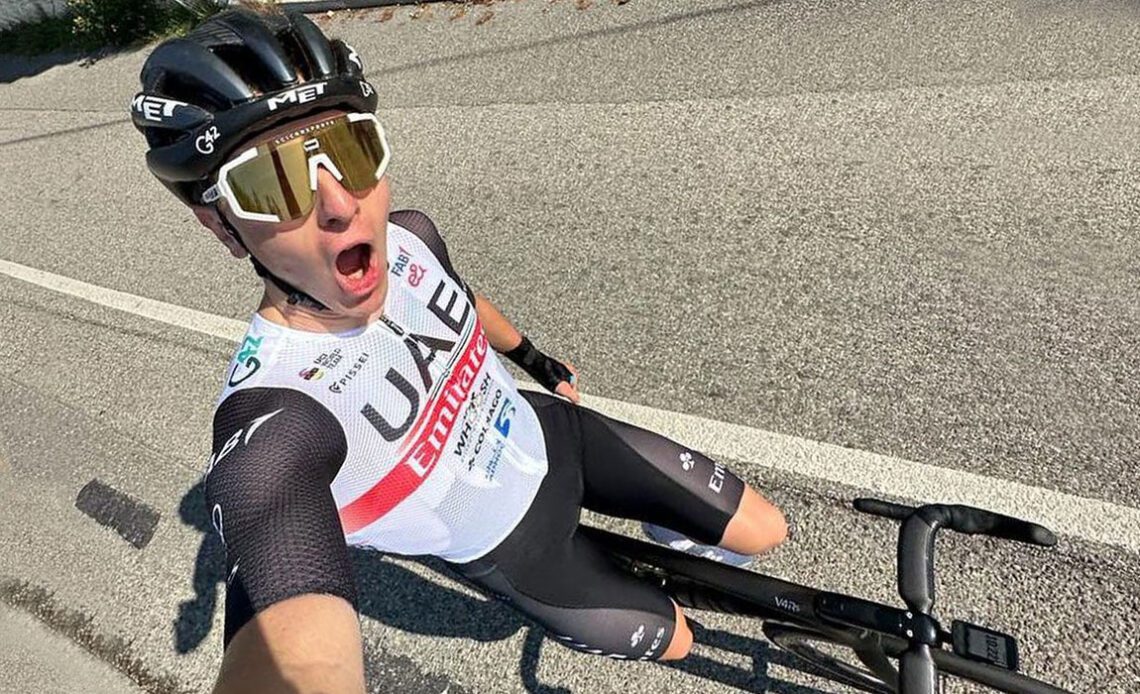 Tadej Pogacar back training on the road at UAE Team Emirates camp