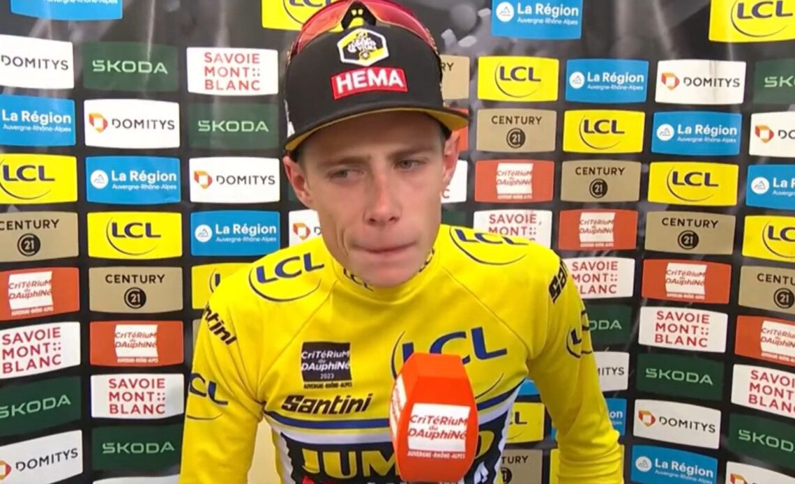 Jonas Vingegaard in an emotional interview at the Criterium du Dauphine