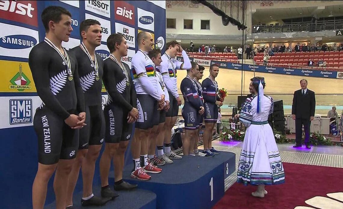Medal Ceremony - Men's Team Sprint - 2013 UCI World Track Championships