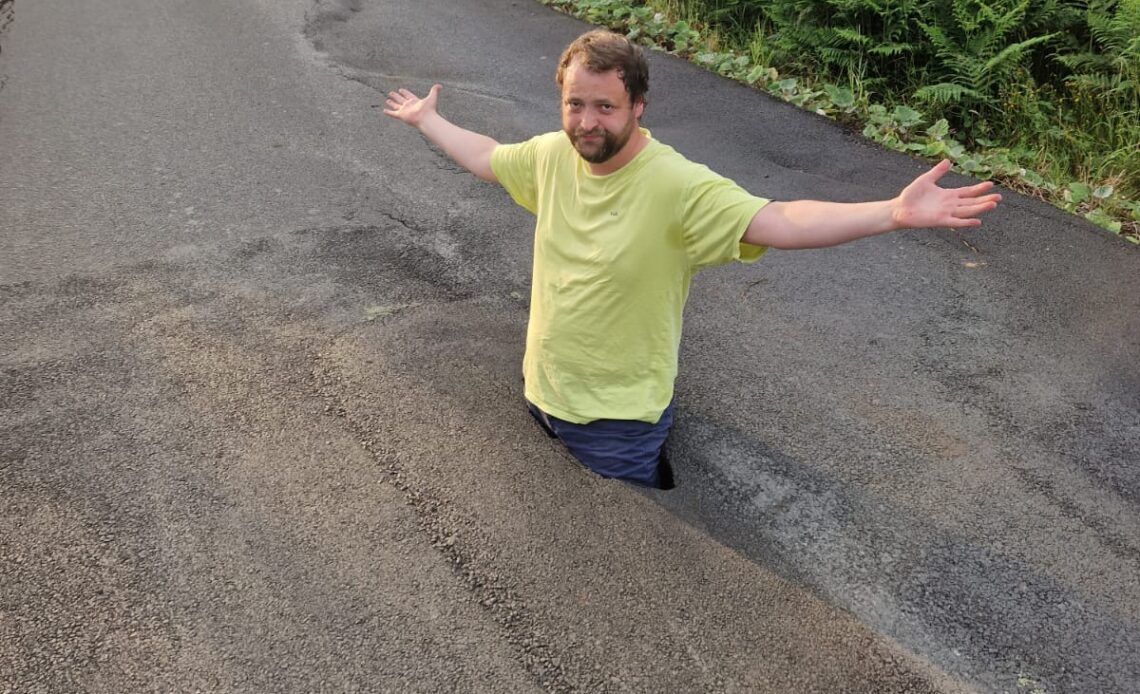 This absolutely massive pothole is the stuff of nightmares for any cyclist