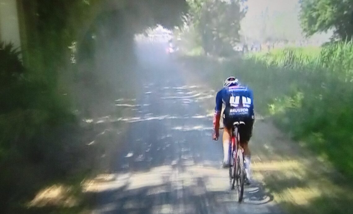 Mathieu van der Poel riding on gravel