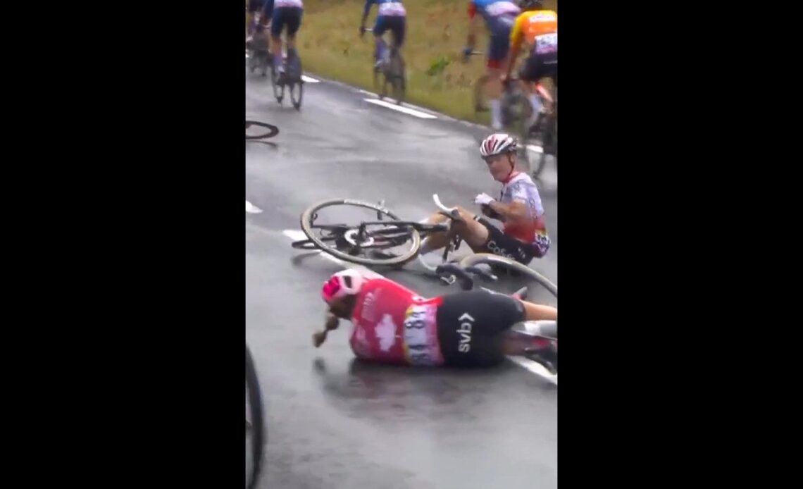 Alison Jackson crashing at the Tour de France Femmes