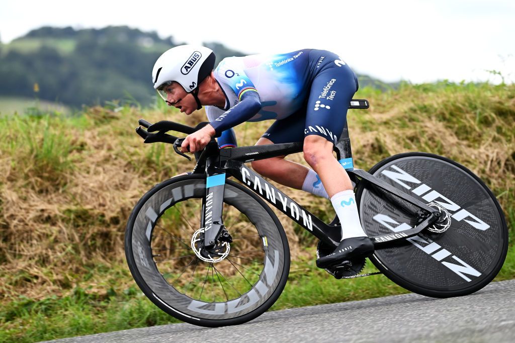 PAU FRANCE JULY 30 Annemiek Van Vleuten of The Netherlands and Movistar Team sprints during the 2nd Tour de France Femmes 2023 Stage 8 a 226km individual time trial stage from Pau to Pau UCIWWT on July 30 2023 in Pau France Photo by Tim de WaeleGetty Images