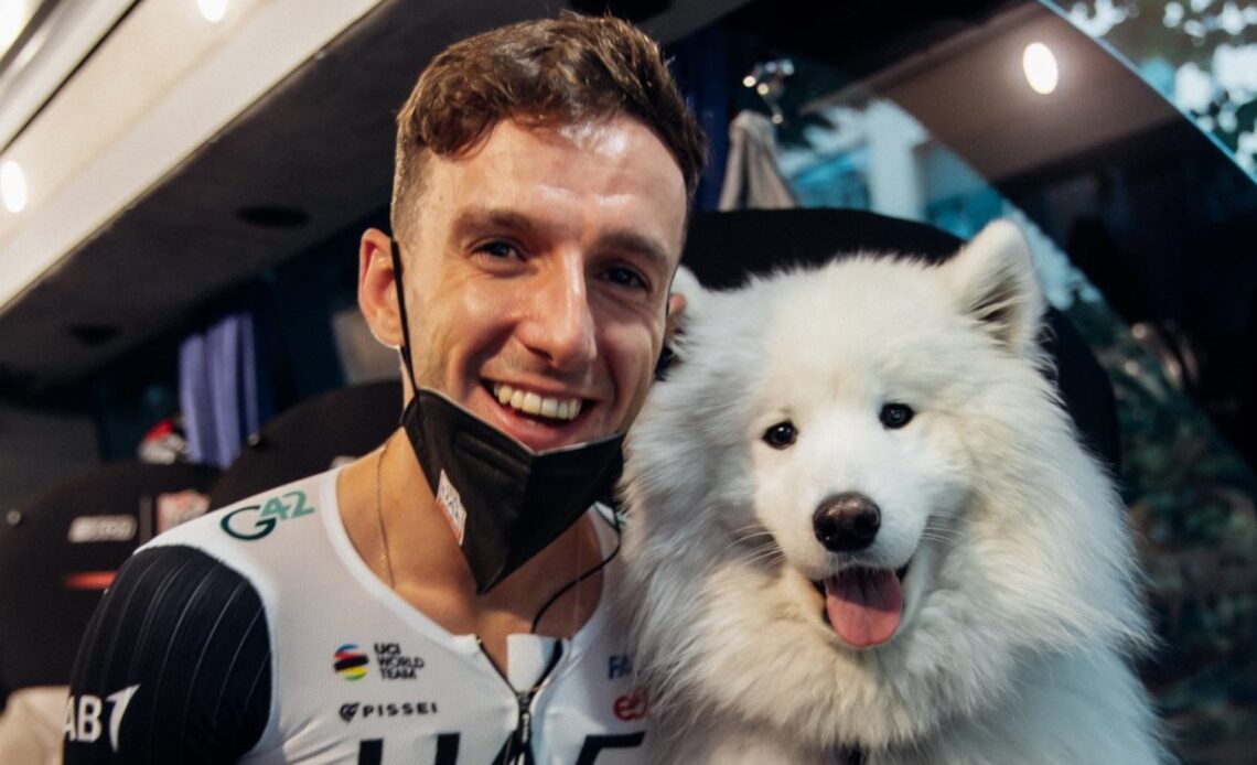 Guess what Adam Yates's dog was wearing for Stage 2 of the Tour de France?