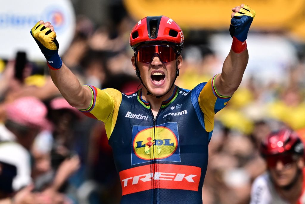 Tour de France: Mads Pedersen beats Jasper Philipsen to win crash-marred stage 8