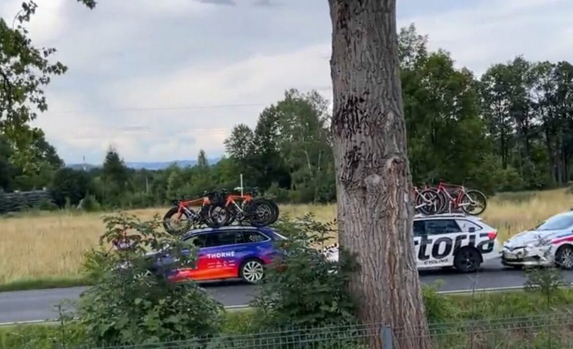 Cars crash at the Tour of Poland