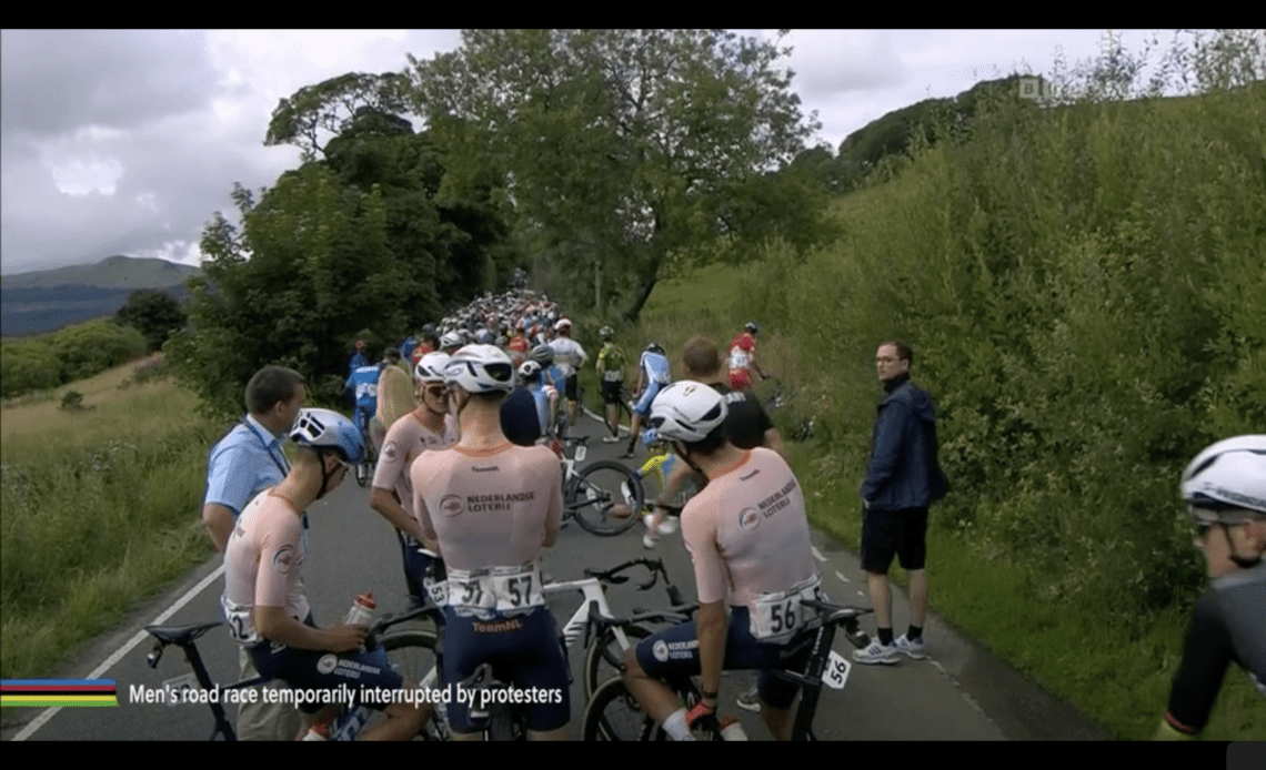 Elite men's road race halted by protest at 2023 UCI World Championships