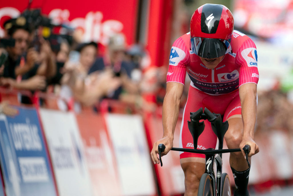 Remco Evenepoel in action in the 2022 Vuelta time trial