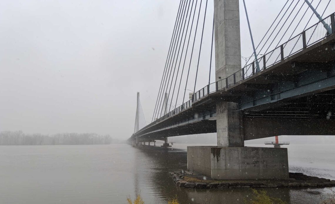 View of the cable-stayed bridge connecting Montreal and Laval in Quebec