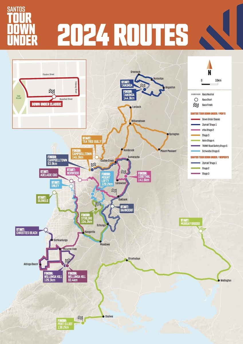Tour Down Under 2024 route VCP Cycling