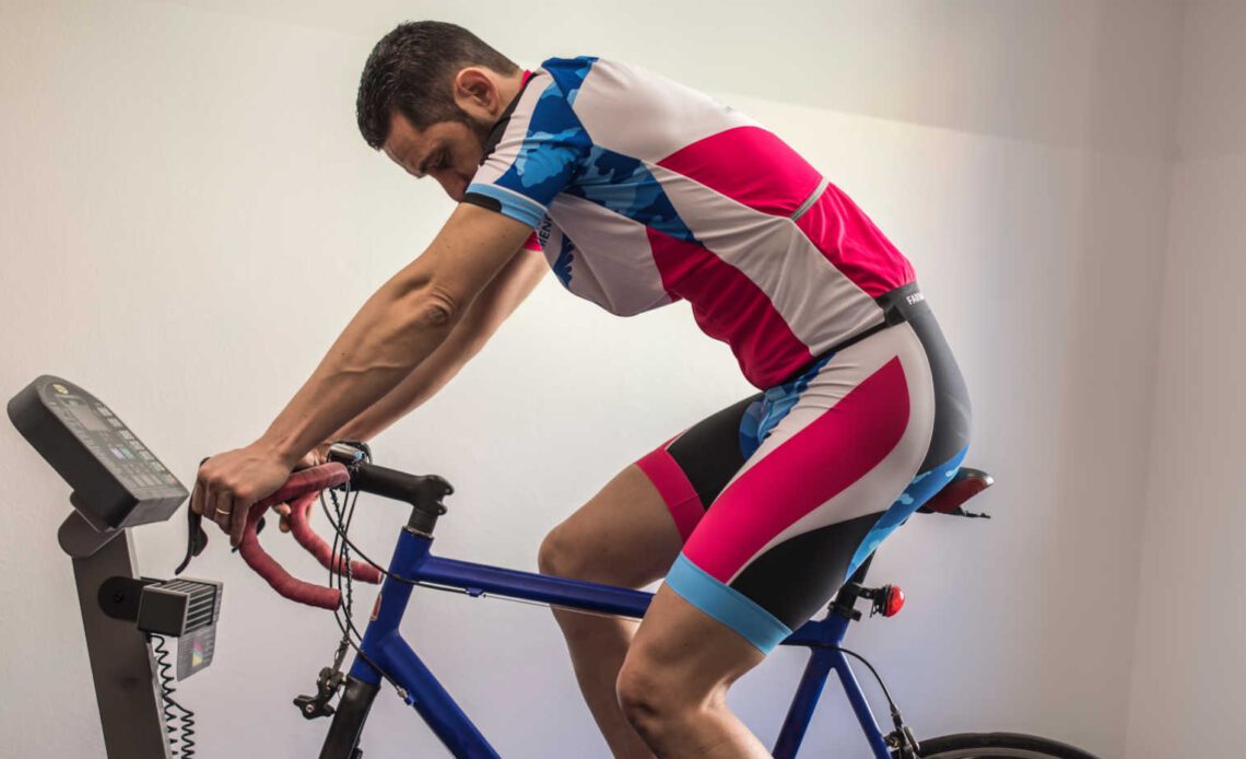 A man riding an indoor trainer