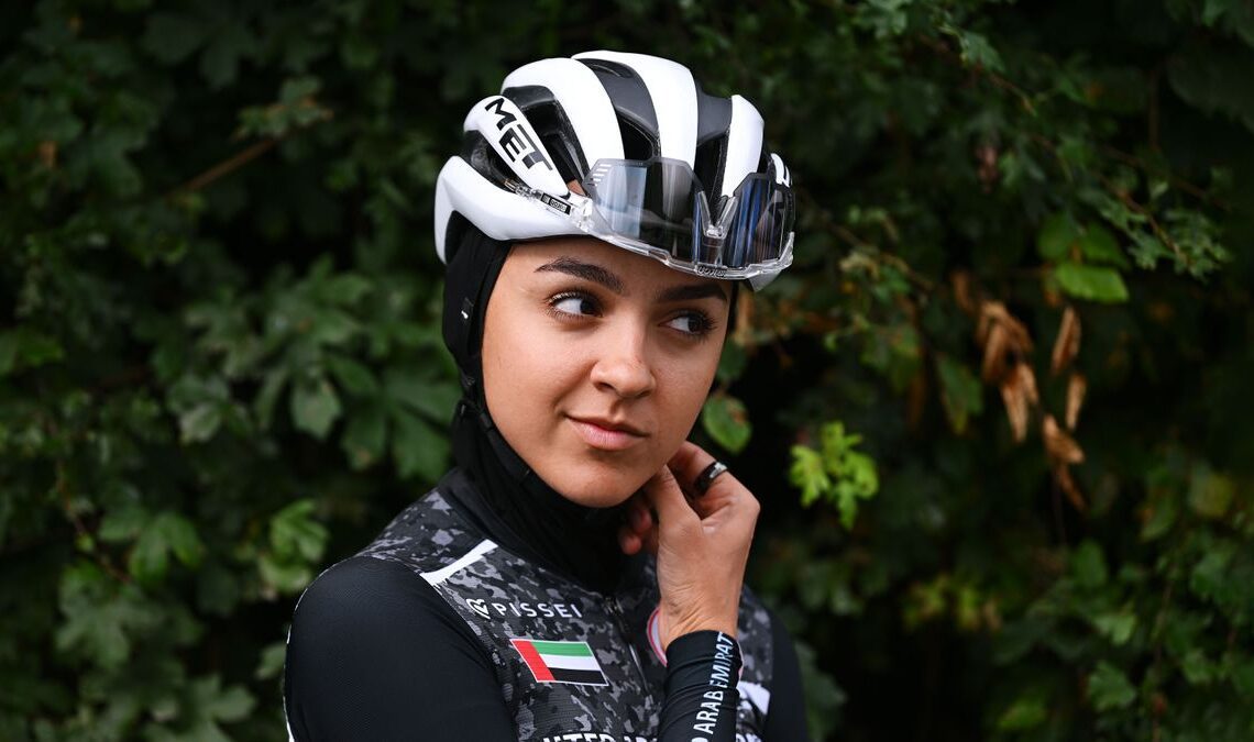 LOCH LOMOND, SCOTLAND - AUGUST 13: Safia Al Sayegh of United Arab Emirates prior to the Women Elite & Women U23 Road Race a 154.1km race from Loch Lomond to Glasgow at the 96th UCI Cycling World Championships Glasgow 2023, Day 11 /#UCIWWT / on August 13, 2023 in Loch Lomond, Scotland. (Photo by Dario Belingheri/Getty Images)