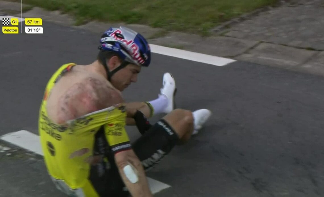 Horrible crash at Dwars door Vlaanderen injures Wout van Aert and other favourites