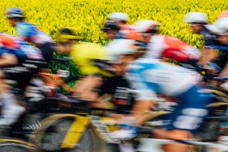 The peloton at Paris-Roubaix Femmes 2024