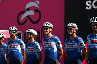 Soudal-QuickStep at sign on for stage 15 of the Giro d'Italia 2024