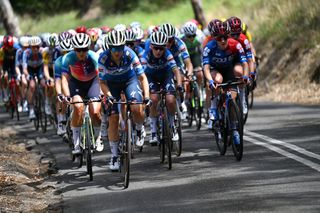 WILLUNGA HILL, AUSTRALIA - JANUARY 14: Kimberley Le Court De Billot of Mauritius and AG Insurance - Soudal Team competes during the 8th Santos Women's Tour Down Under 2024, Stage 3 a 93.4km stage from Adelaide to Willunga Hill 370m / #UCIWWT / on January 14, 2024 in Willunga Hill, Australia. (Photo by Tim de Waele/Getty Images)