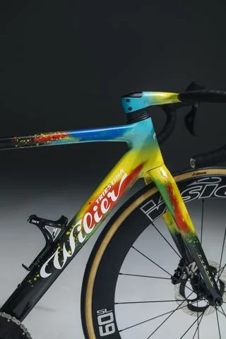 The font end of the bike is bursting with colour