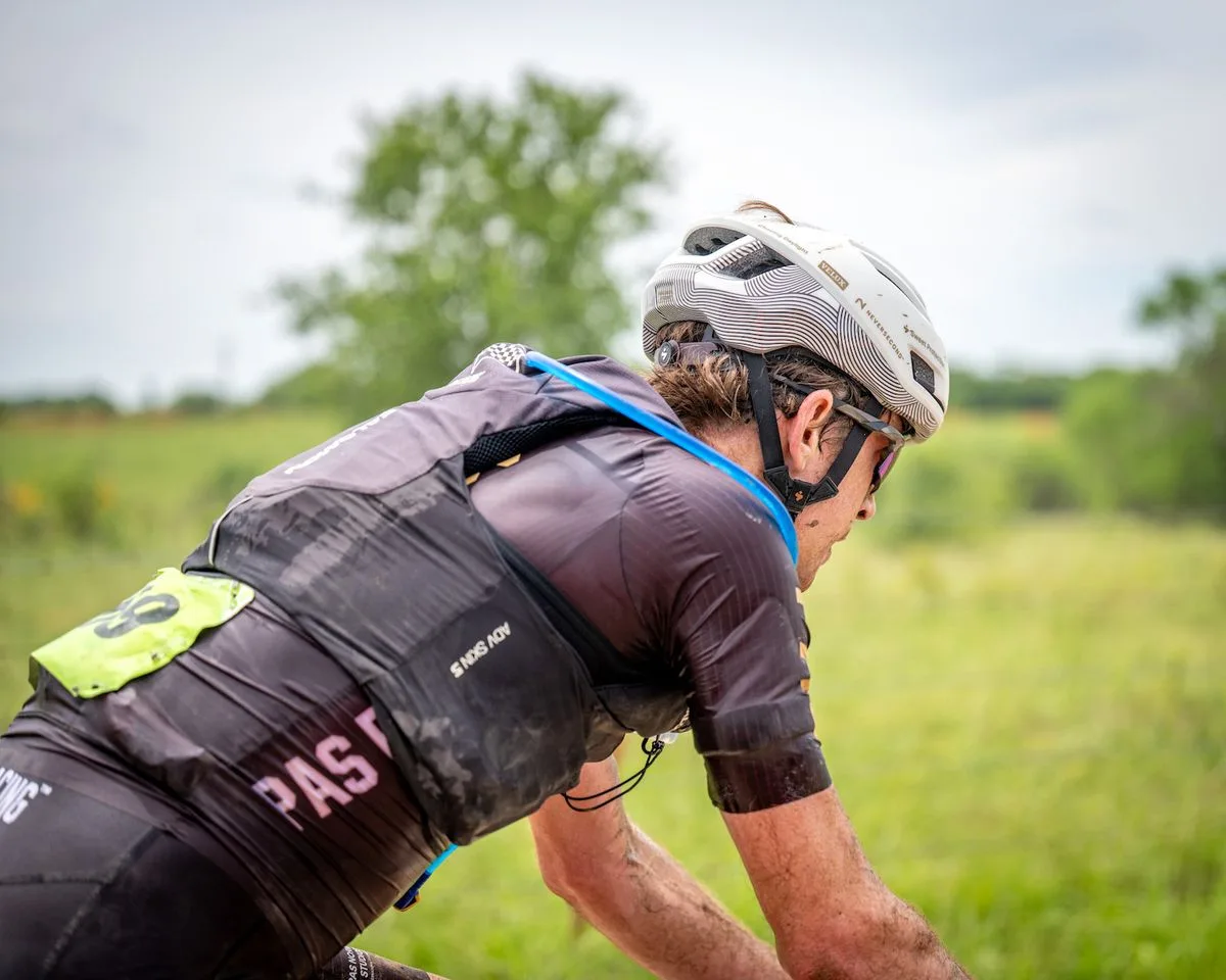 Chad Haga (PAS Racing) out the front in the break at Unbound Gravel 200 in 2024