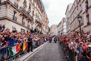 Paris, France - Men’s Road Race - Crowds line the street on the Côte De La Butte Montmartre