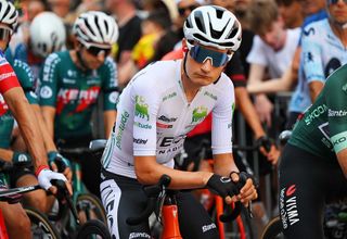 OURENSE SPAIN AUGUST 29 Carlos Rodriguez Cano of Spain and Team INEOS Grenadiers White Best Young Rider Jersey prior to the La Vuelta 79th Tour of Spain 2024 Day 12 a 1375km stage from Ourense Termal to Estacion de Montana de Manzaneda 1491m UCIWT on August 29 2024 in Ourense Spain Photo by Tim de WaeleGetty Images