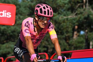 ALTO DE MONCALVILLO SPAIN SEPTEMBER 06 Richard Carapaz of Ecuador and Team EF Education EasyPost crosses the finish line during the La Vuelta 79th Tour of Spain 2024 Stage 19 a 1735km stage from Logrono to Alto de Moncalvillo 1490m UCIWT on September 06 2024 in Alto de Moncalvillo Spain Photo by Tim de WaeleGetty Images