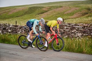 Two cyclists riding contenders for Cycling Weekly's Race Bike of the Year awards