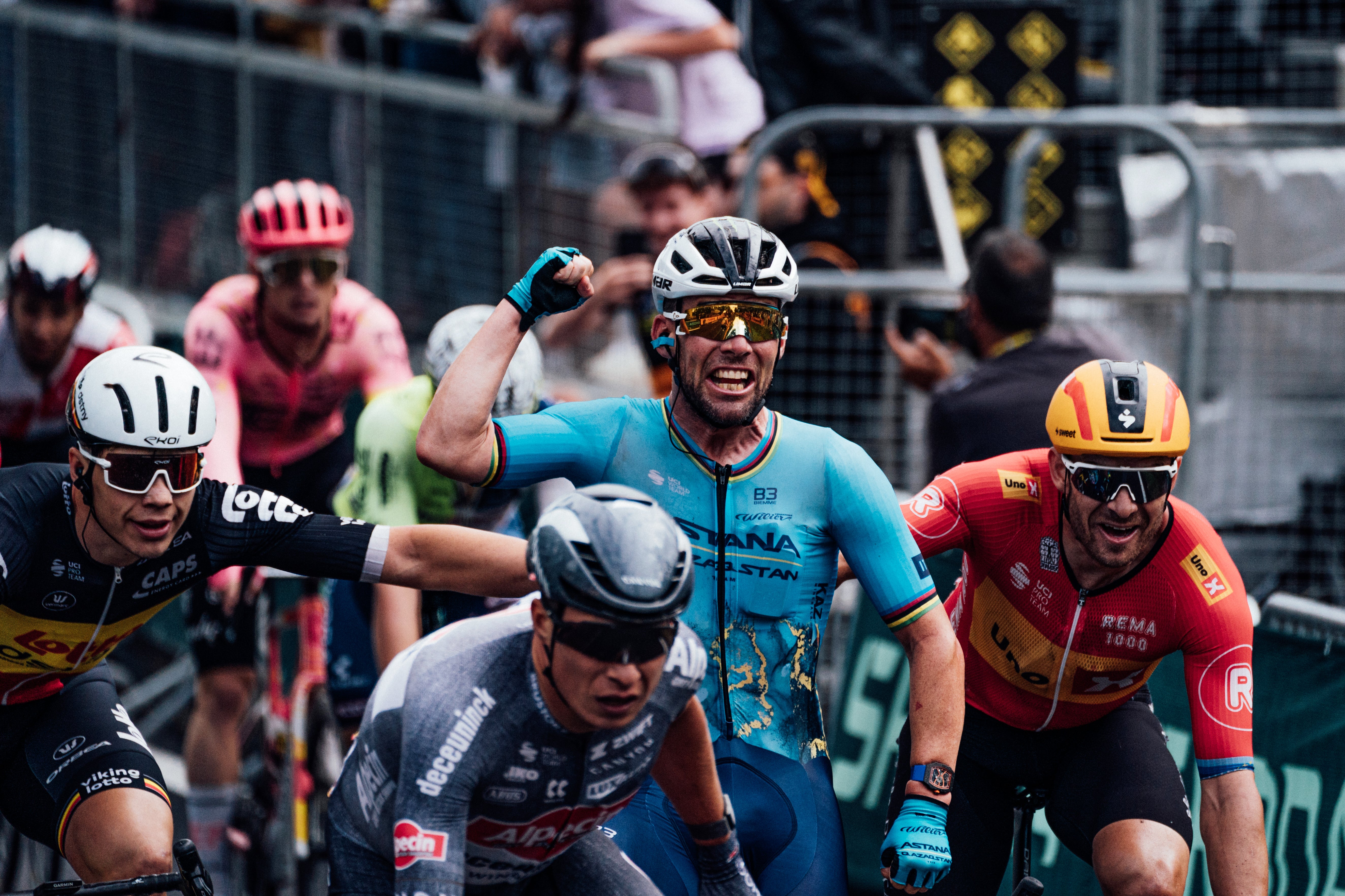 Mark Cavendish when he won his record-breaking 35th Tour de France stage win